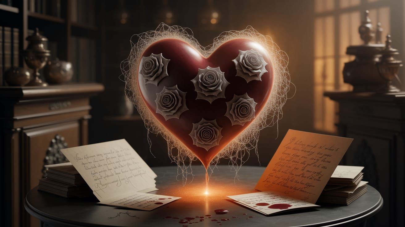 Antique Valentine's Heart with Spectral Roses