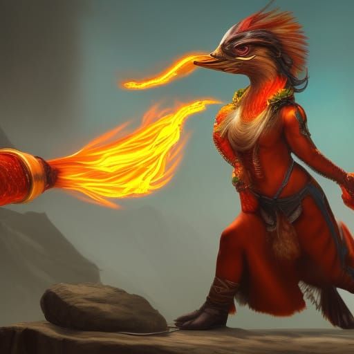 Fiery Duck Warrior with Flame Whip: Fantasy Art