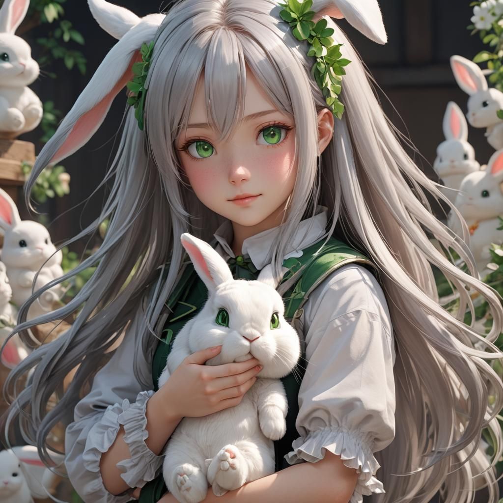 Girl with Bunny: Detailed 3D Anime Art