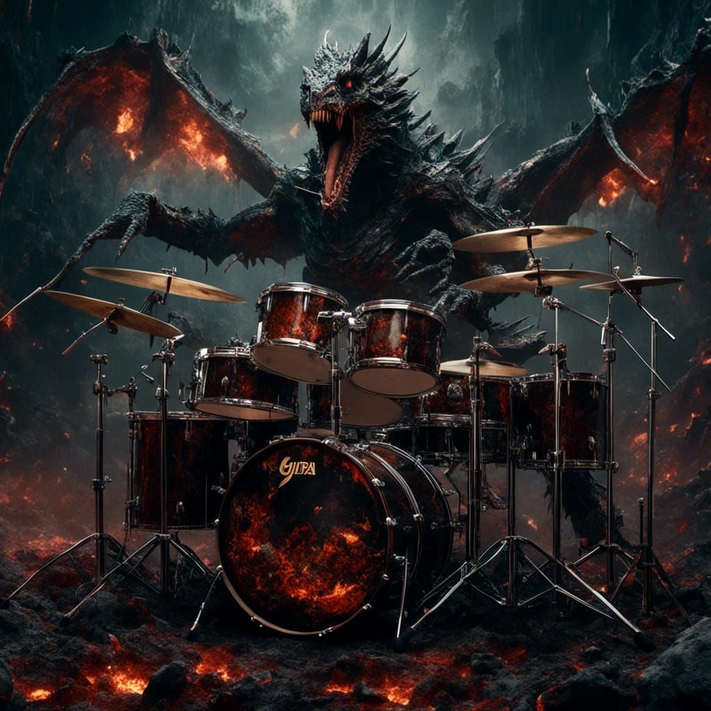 Metal God on Drums in Detailed Matte Painting
