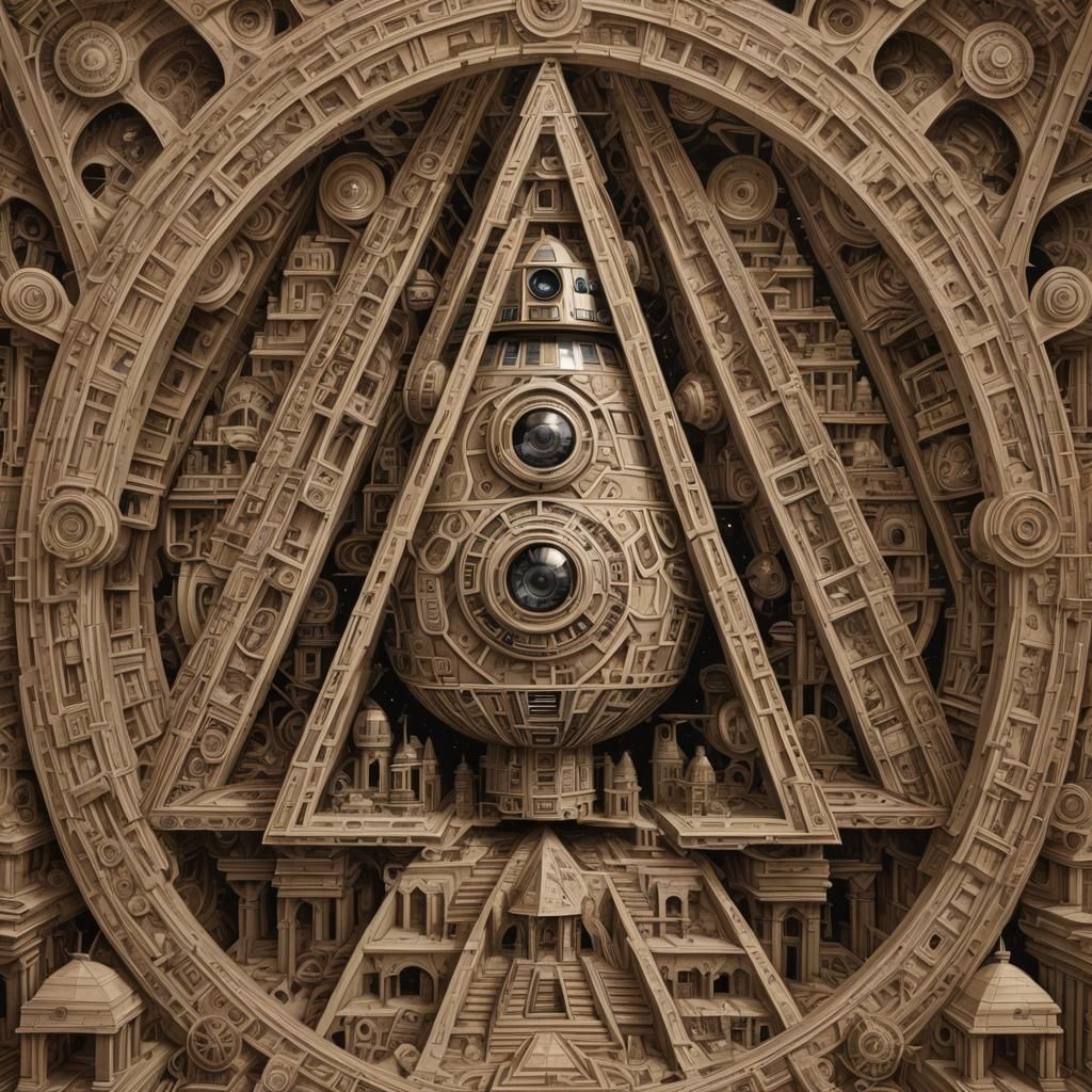 Sepia Illusion: R2D2, Pyramid, Escher, Galaxy, Fractal