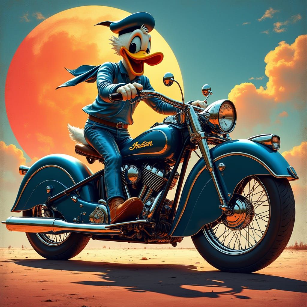 Vintage Motorcycle Chrome Sculpture Meets Retro Music