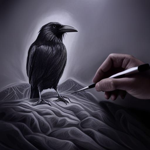 Hyperdetailed Charcoal Drawing of The Raven King