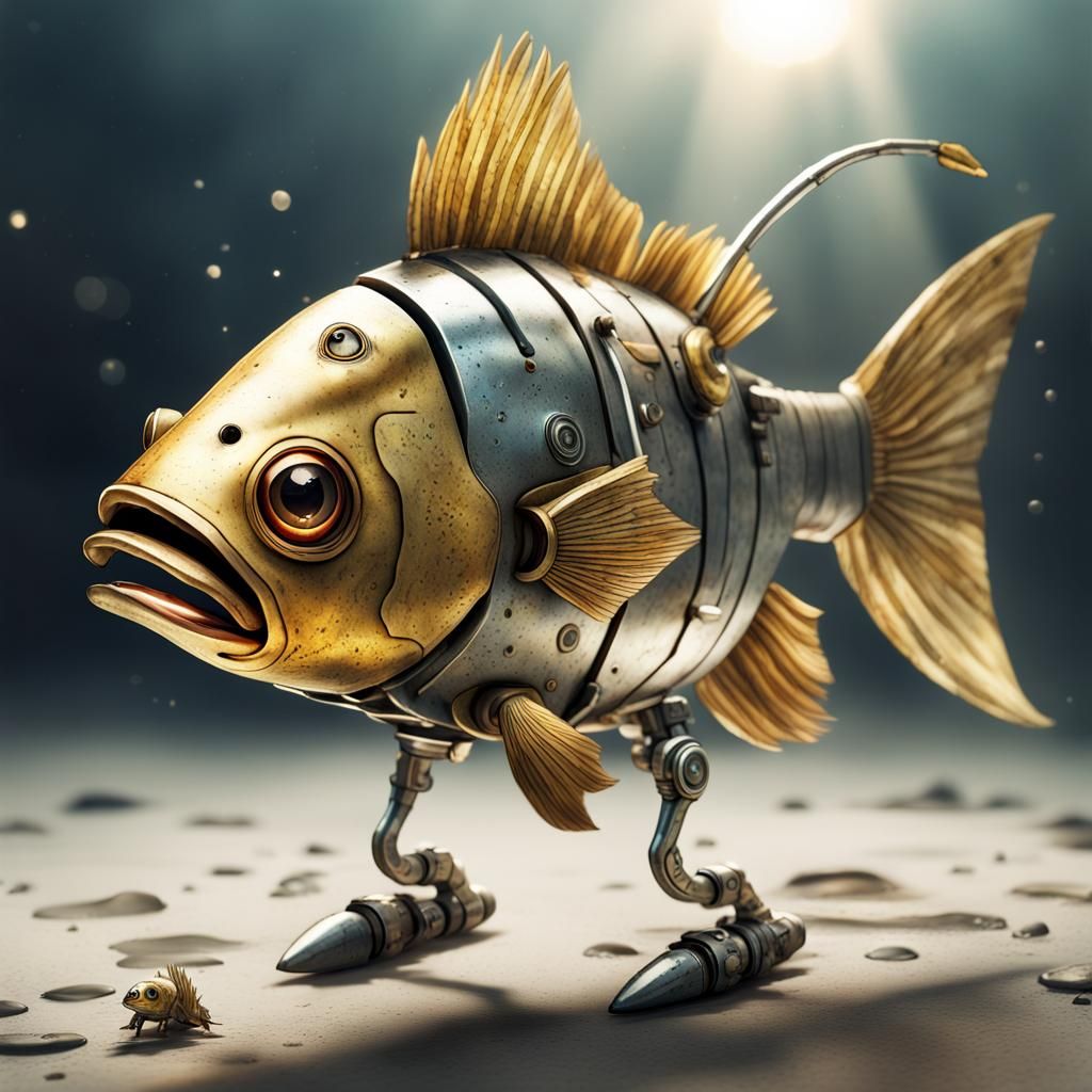 Robotic Fish Warrior: Hyperrealistic Concept Art