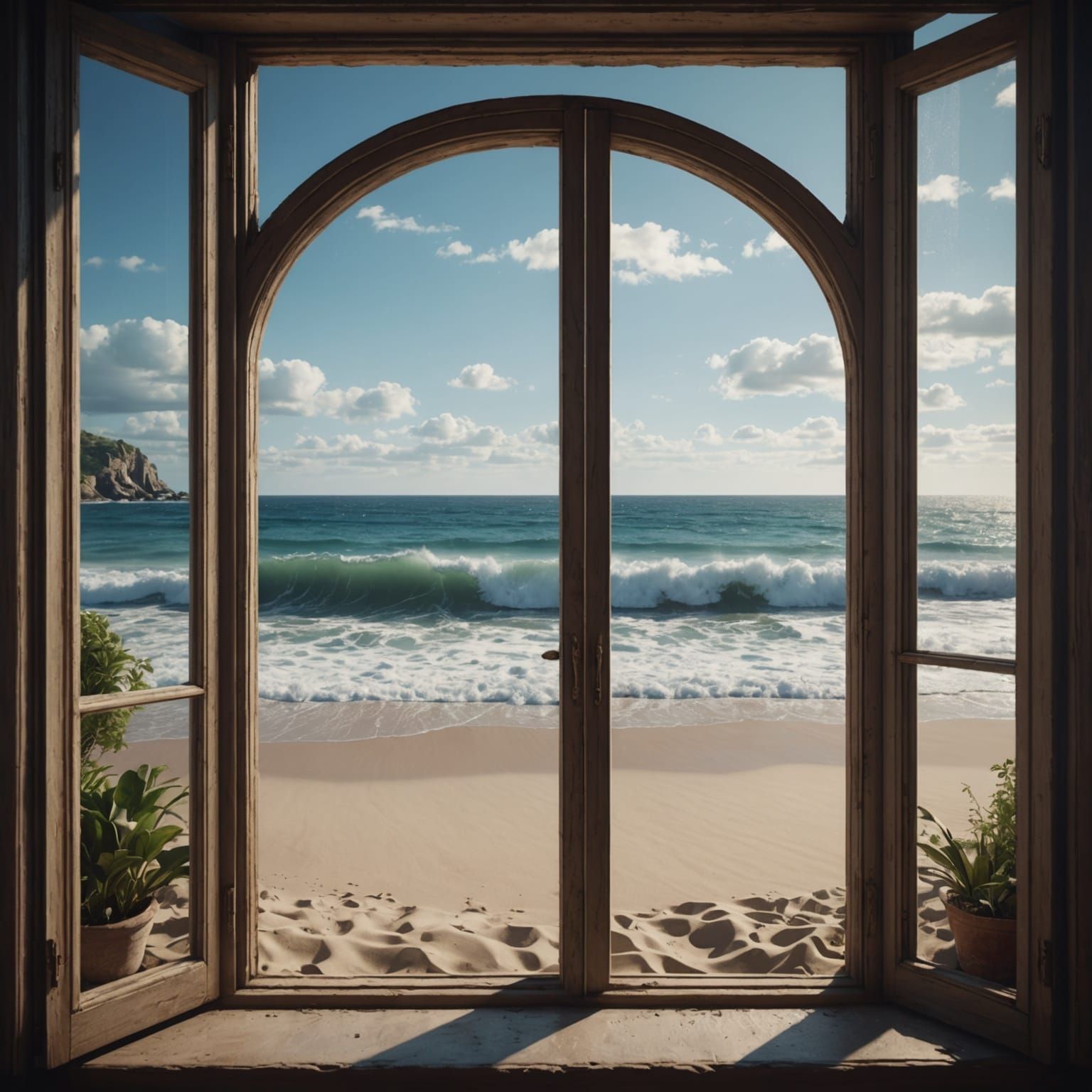 Beach View Through French Window: Fantasy Concept Art