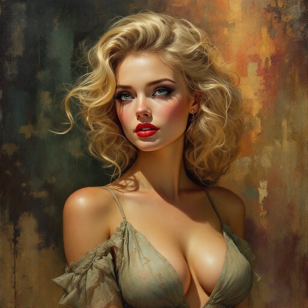 1950s Pin-Up in Alphonse Mucha and Waterhouse Style