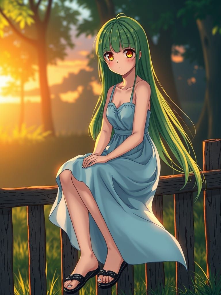 Surreal Anime Goddess in Light Blue Satin Dress