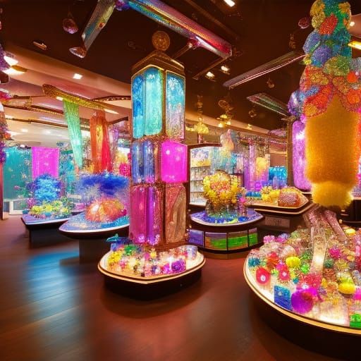 Sparkling Crystals in Vibrant Anime Style Shop