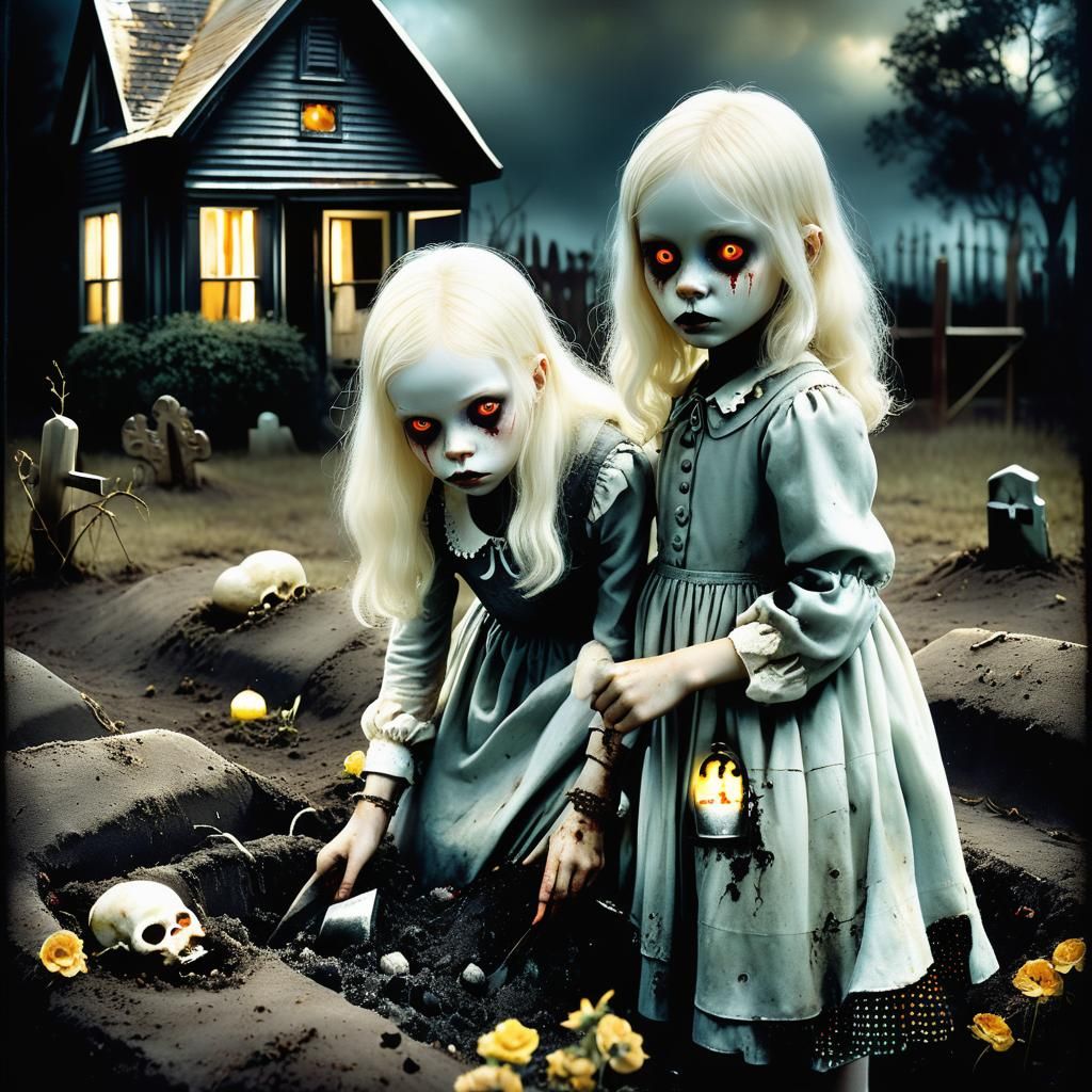 Eerie Vintage Photo of Girl Digging Graves