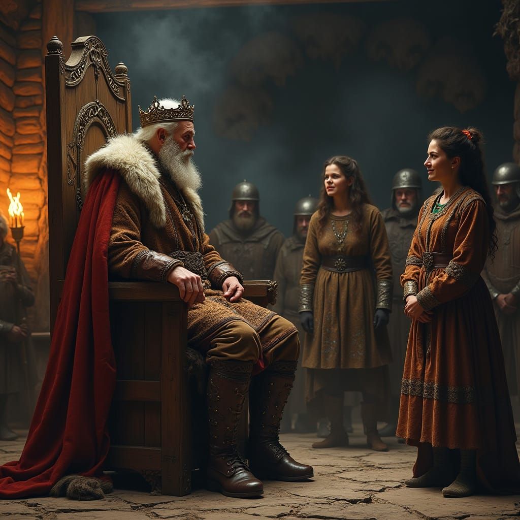 King Lear on Throne in Dramatic Cinematic Style