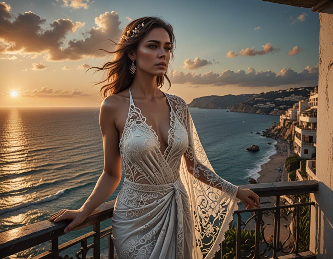 Moody Graffiti Art Of Woman On Mediterranean Balcony