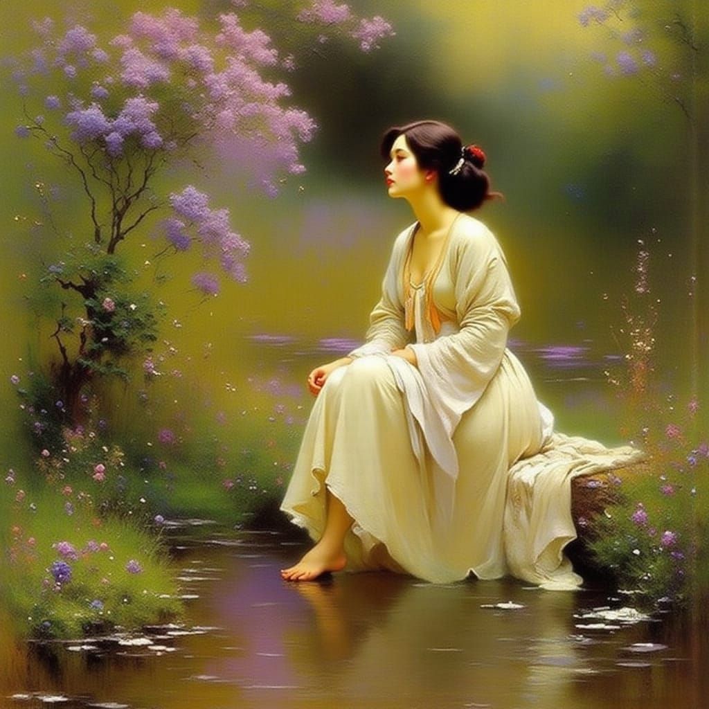 Woman in Garden with Luminous Lighting