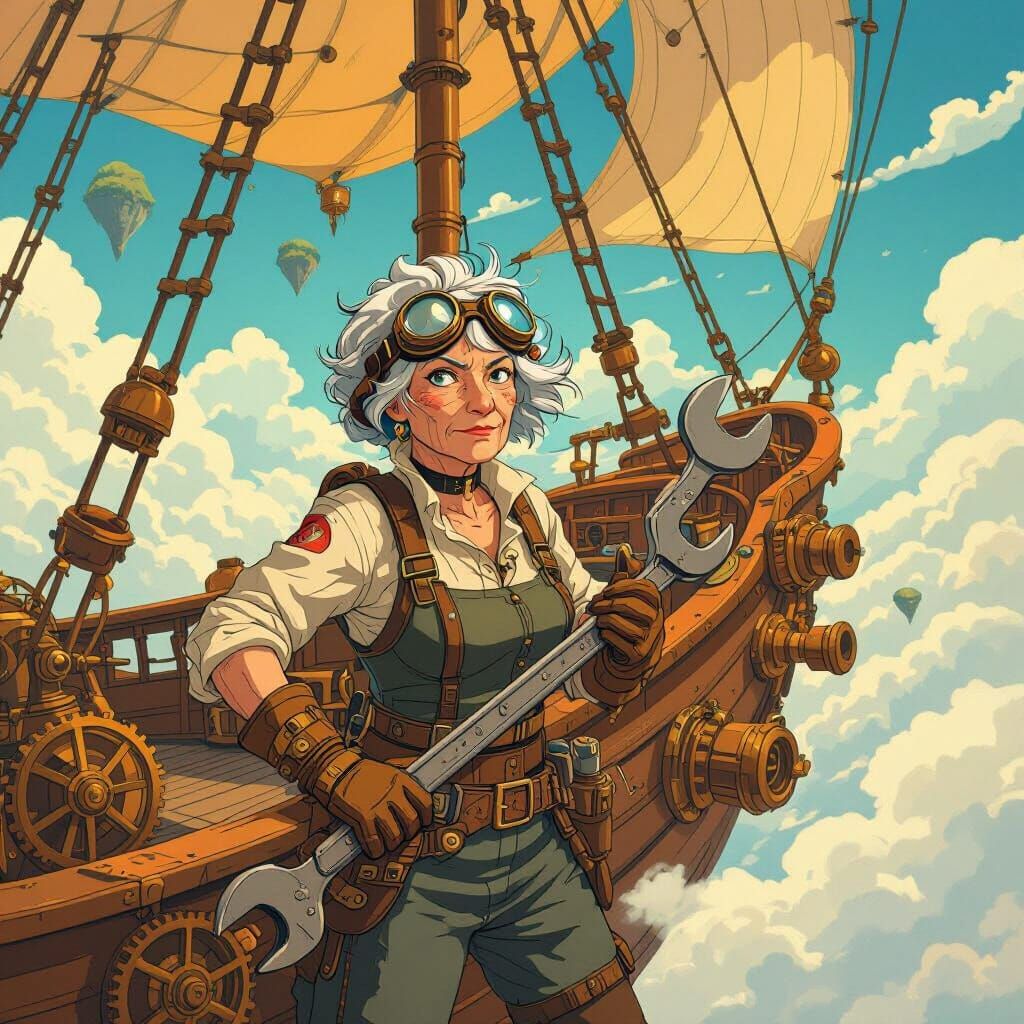 Steampunk Airship Captain on the 'Sky Wanderer'