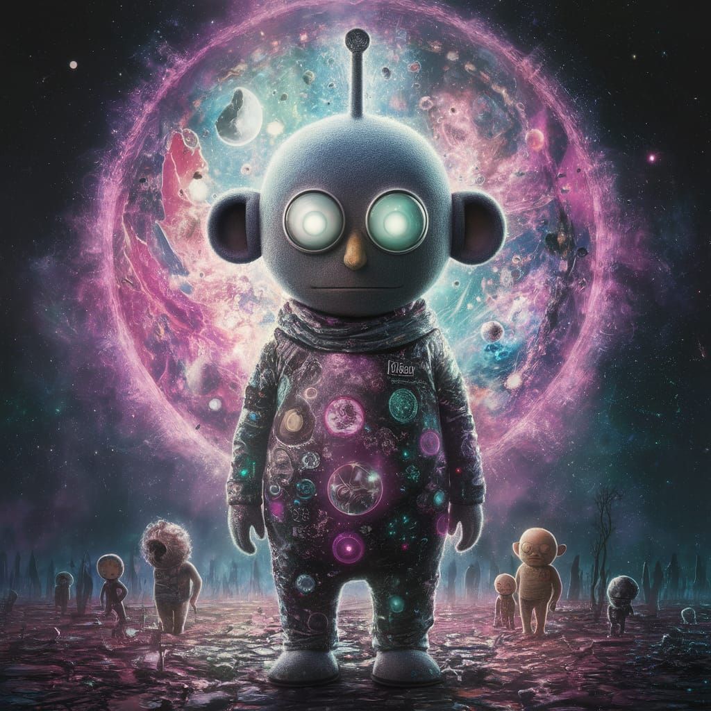Sinister Cosmic Teletubbies in 8k Astral Holographic Illustr...