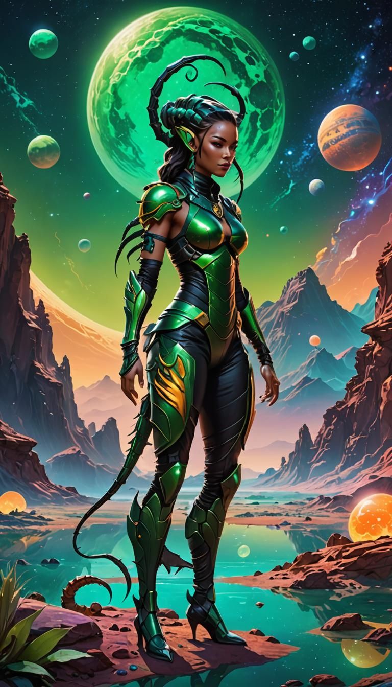 Scorpion Girl in Cosmic Valley: Digital Concept Art