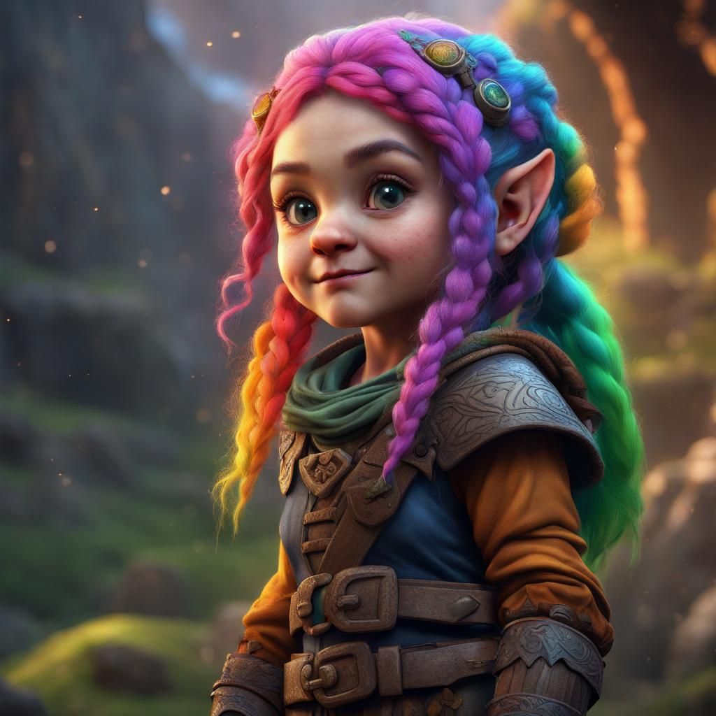 Rainbow Haired Halfling in Detailed Matte Painting