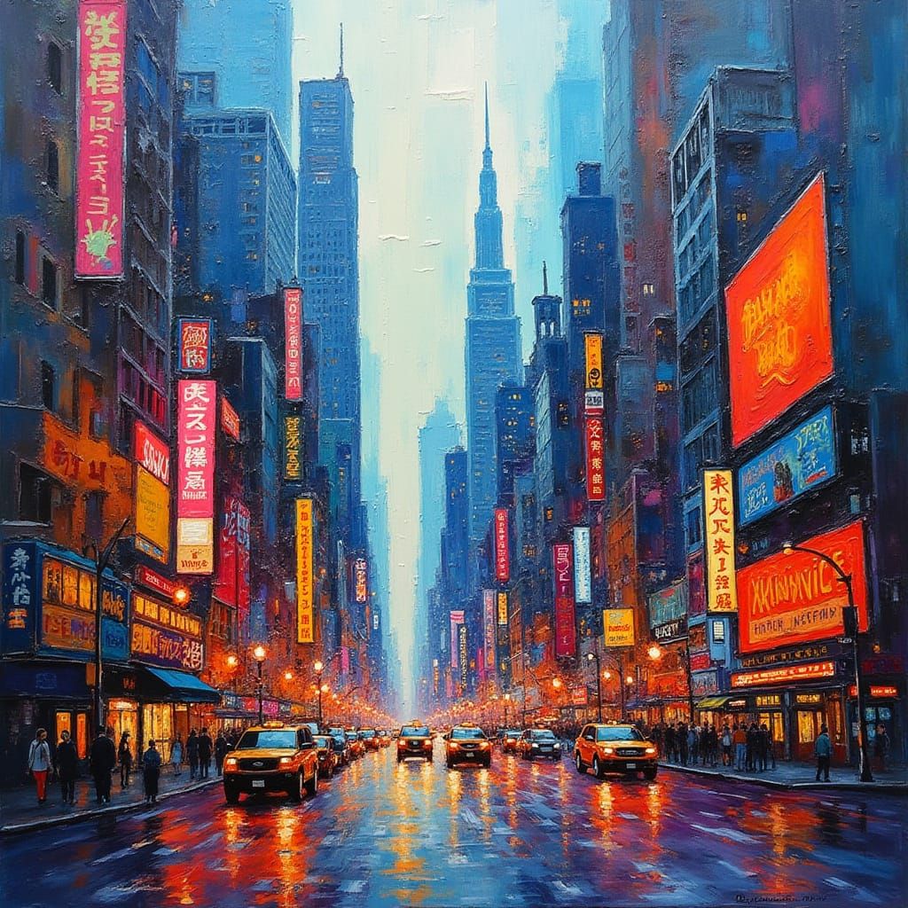 Neo-Expressionist New York Cityscape with Impasto Textures