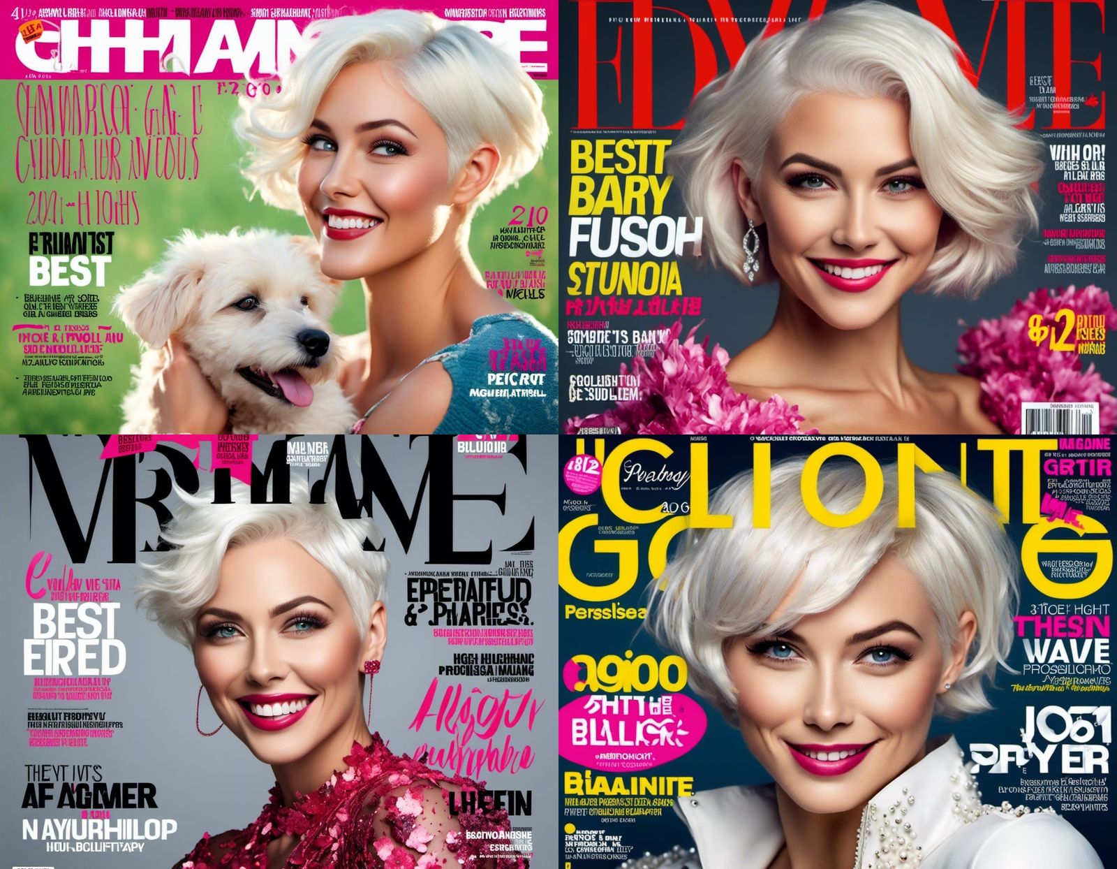 Magazine Cover: Woman with White Hair Holding Award