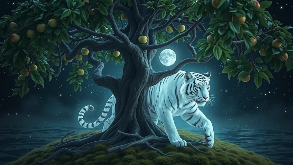 Moonlit Metamorphosis: Whimsical Tiger Emerges from Slumberi...