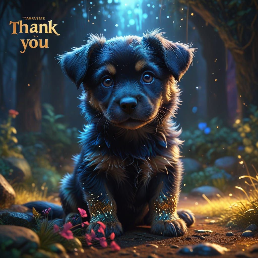 Adorable Puppy with "Thank You" - Fantasy Matte Painting