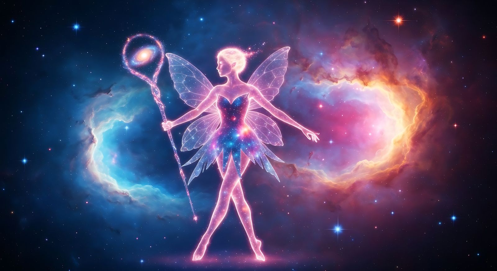 Fairy Dancing in Nebula, Cosmic Fantasy Art