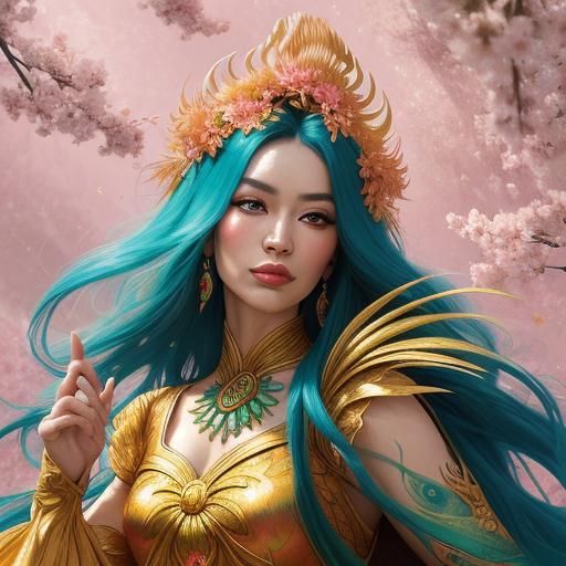 Dragon Peacock Woman in Abstract Expressionism Style