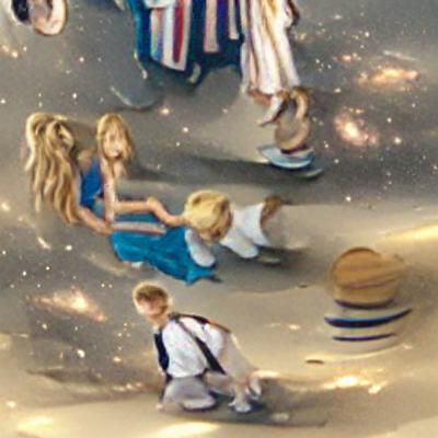 Blonde Girl and Boy Traveling Through the Universe