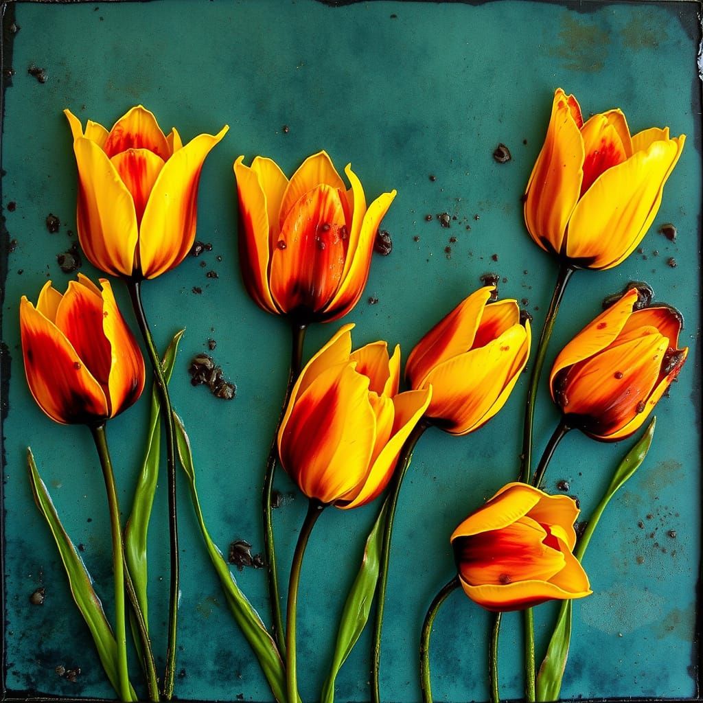Vibrant Tulips in Yellow Alcohol Ink Glasswork