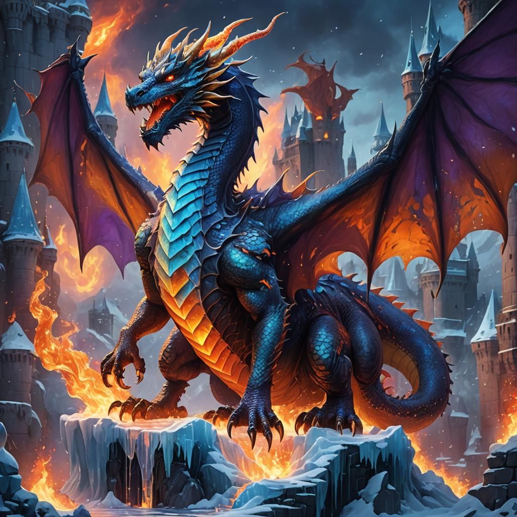 Fire and Ice Dragon on Ice Castle