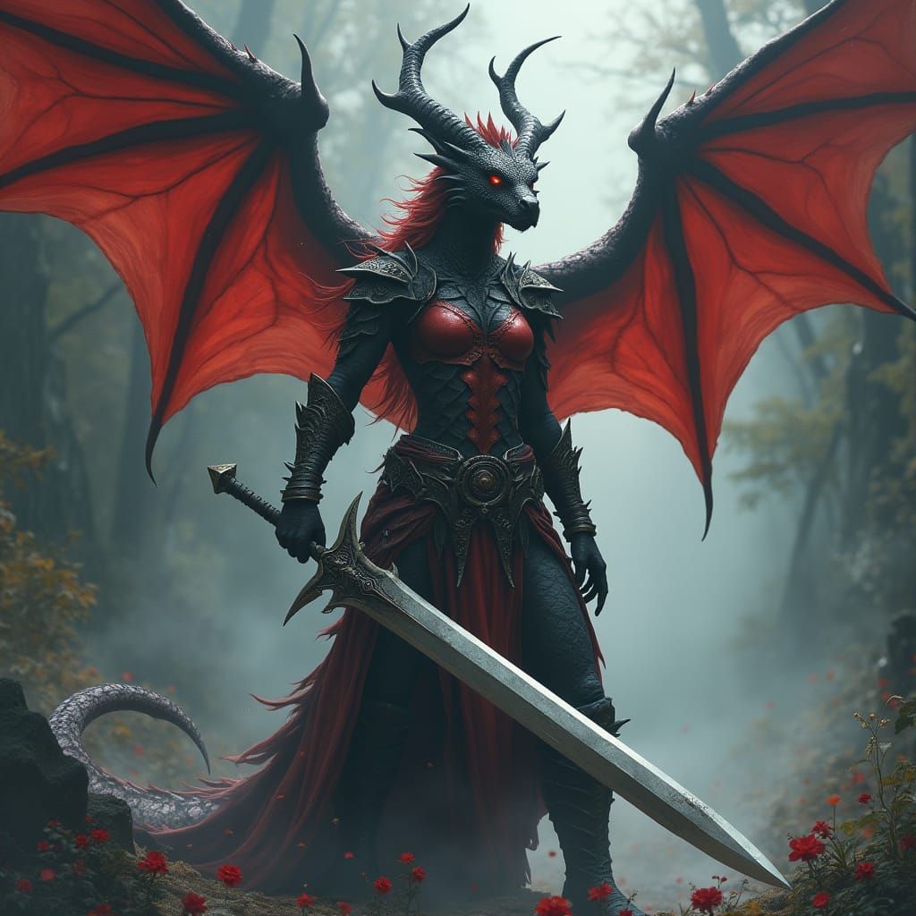 Ethereal Fantasy Dragonborn Barbarian Prepares for Battle