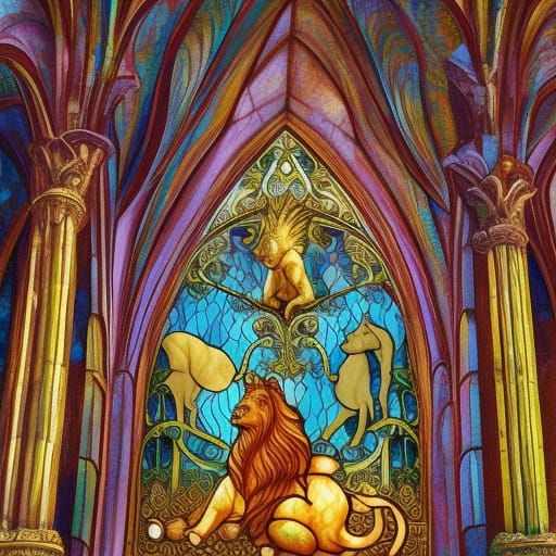 Lion and Unicorn Graffiti Art in Medieval Style