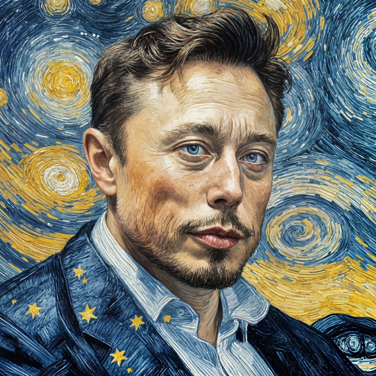 Visionary Entrepreneur Captured in Whimsical Van Gogh Style
