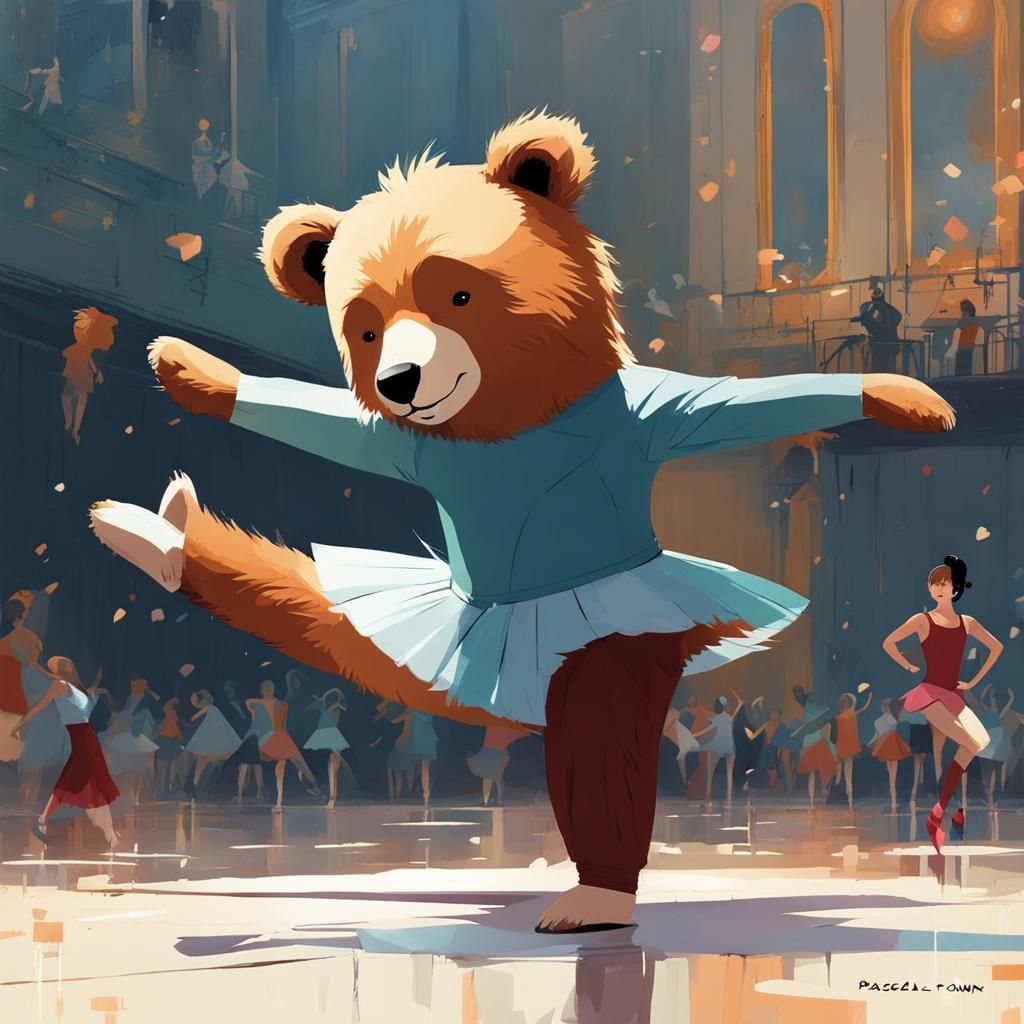 Dancing Ballerina Bear in Cartoon Style