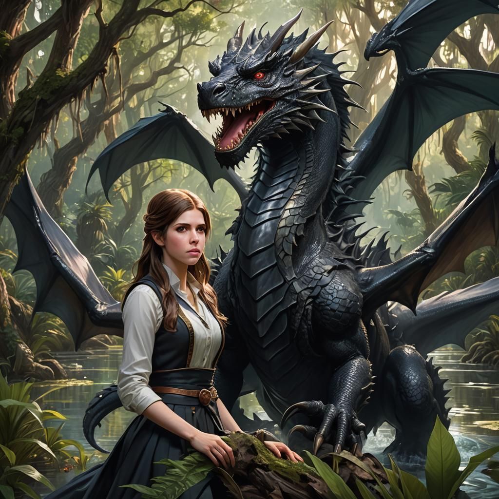 Woman Rides Dragon in Cypress Swamp, Digital Art