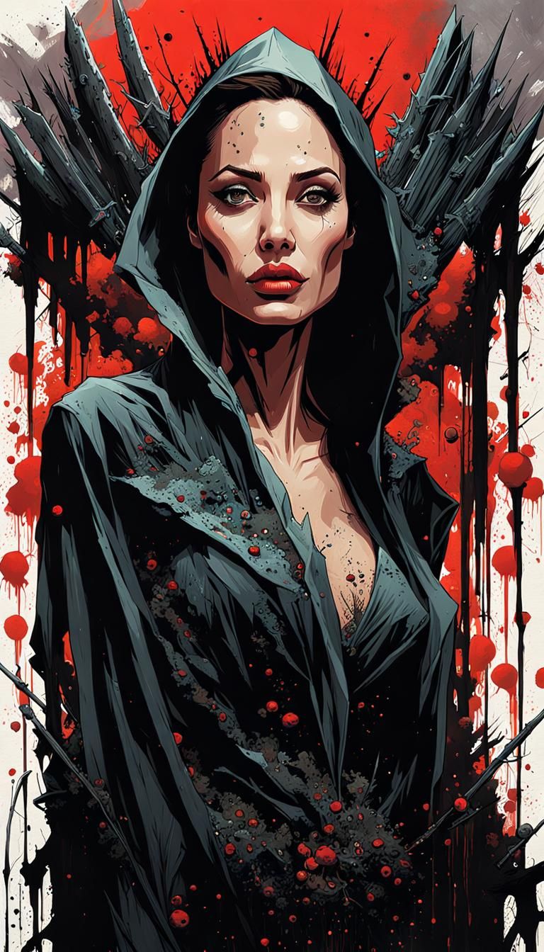 Angelina Jolie Horror Portrait with Paint Splatter