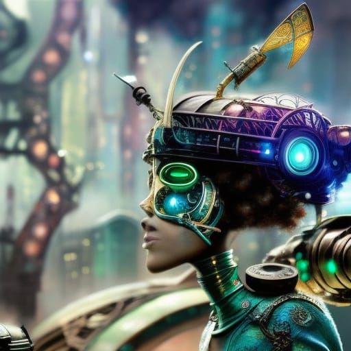 Steampunk DeLorean Van in Cyberpunk Cityscape