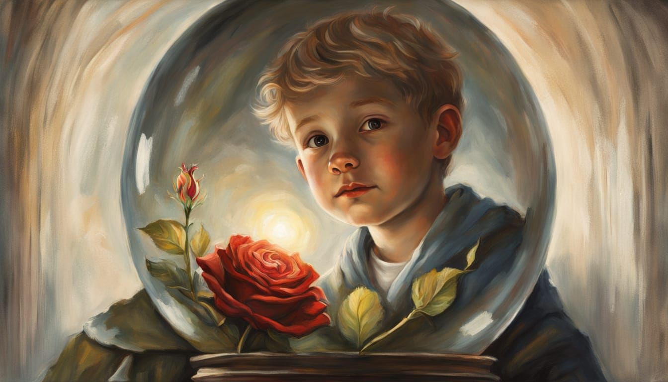 The Little Prince and His Rose: Oil Painting