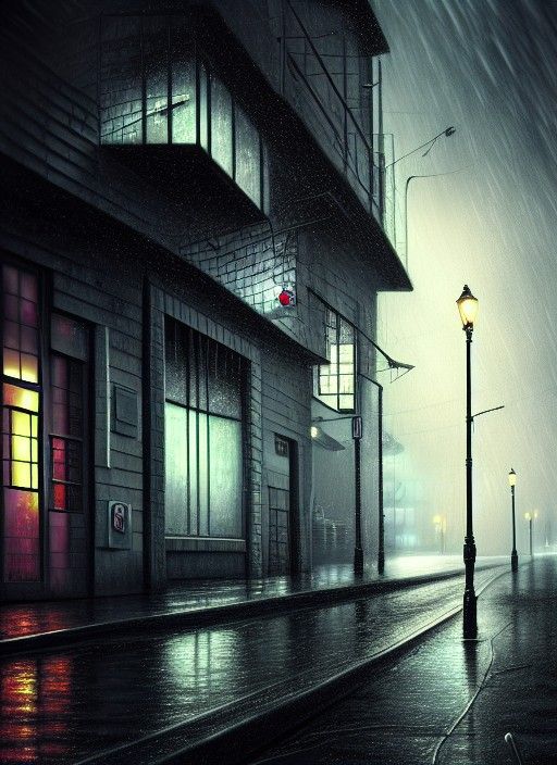 Surreal Midnight Rain in Photorealistic Style