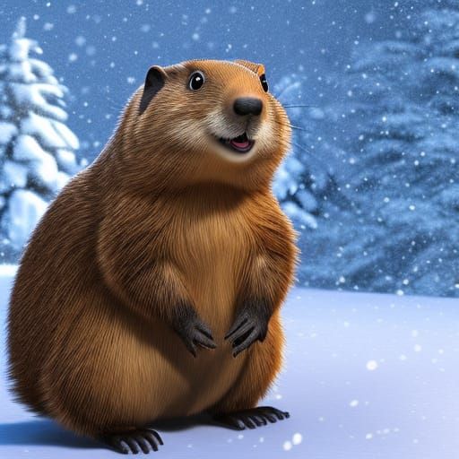 Groundhog in Snow: 3D Digital Art