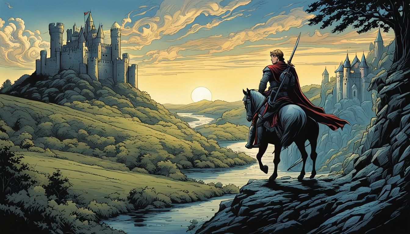 Young King Arthur on Horseback: Comic Book Art
