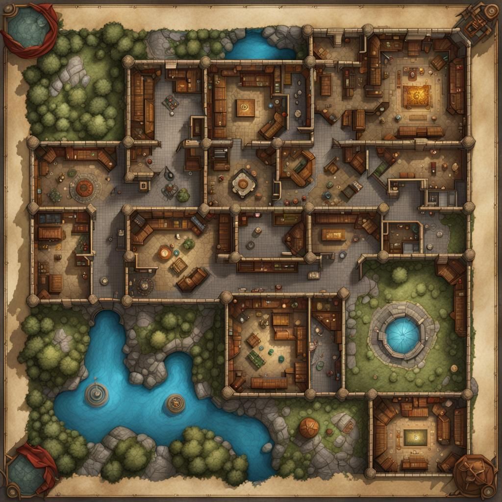 Detailed Wizard's Library Battlemap for D&D in Fantasy Style