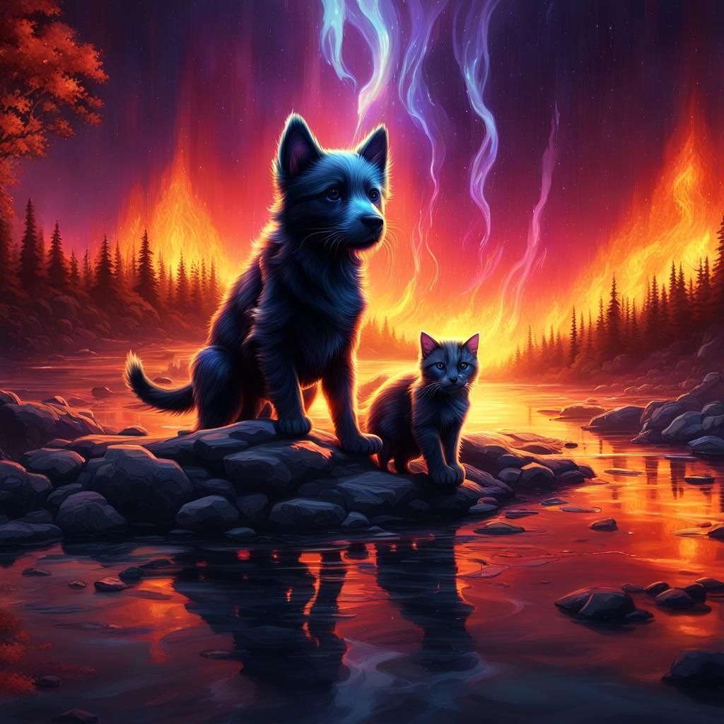 Puppy and Kitten's Fiery River Journey