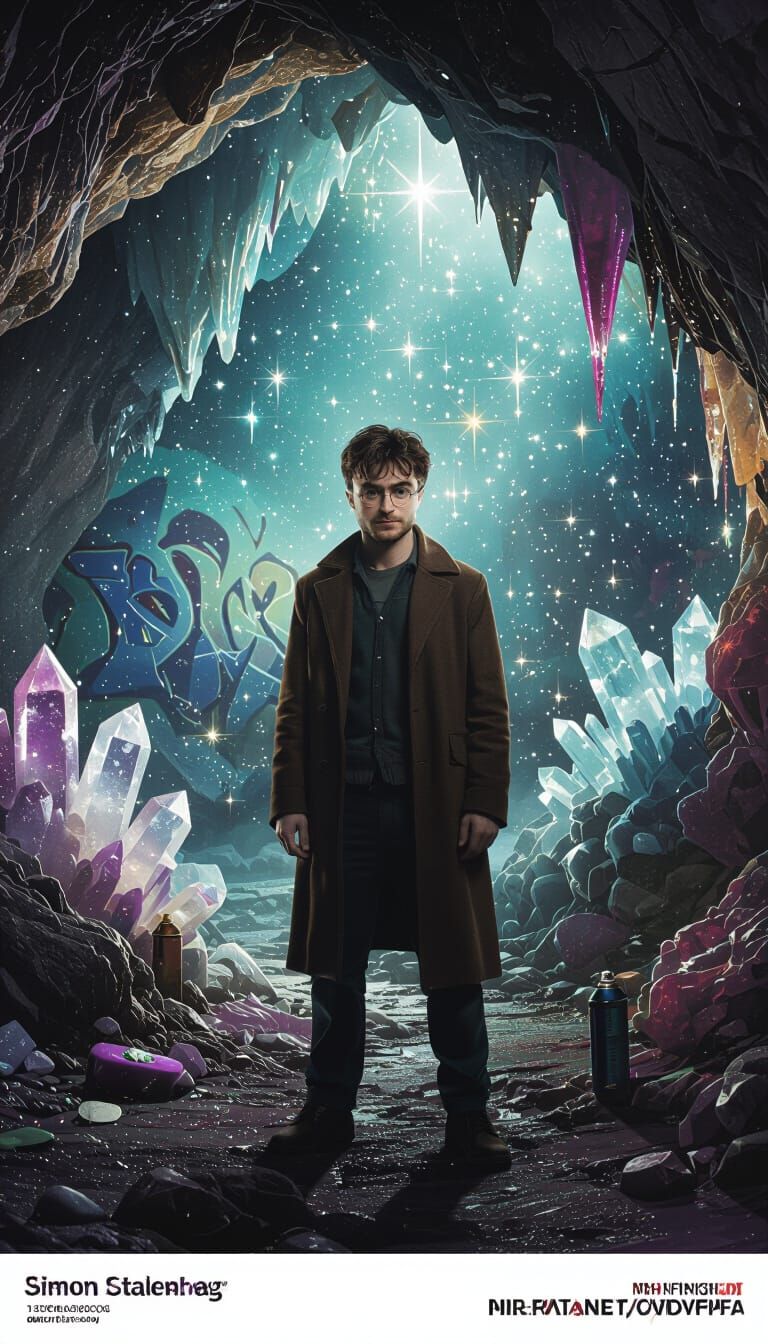 Mystical Grotto Portrait with Graffiti Art in Cinematic Styl...