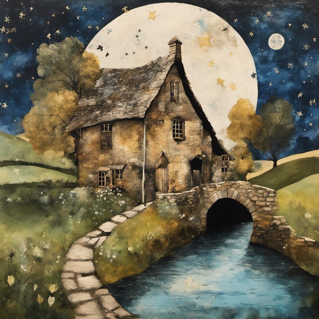 Mystical Cotswold Village Water Mill Collage