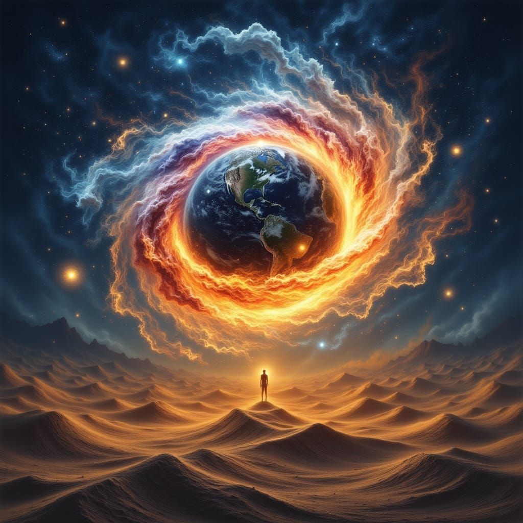 Earth's Energy Coil with Swirling Sand