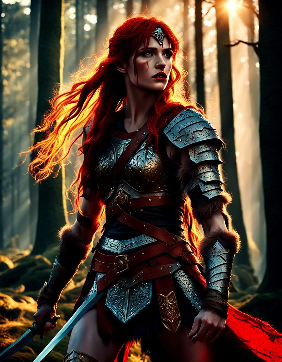 Red Sonja in Dark Forest: Fantasy Film Still