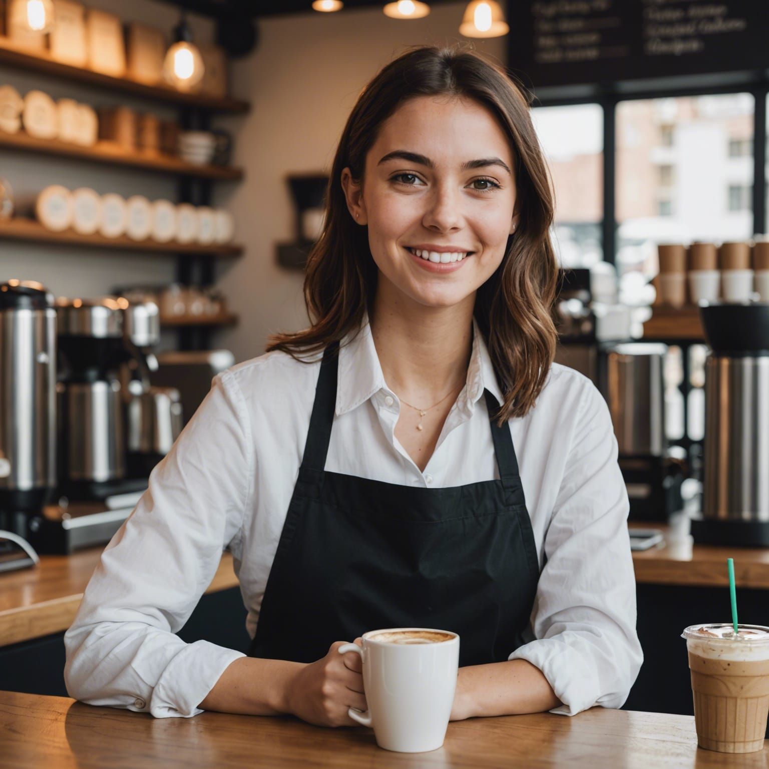 Young Woman Working at Coffee Shop