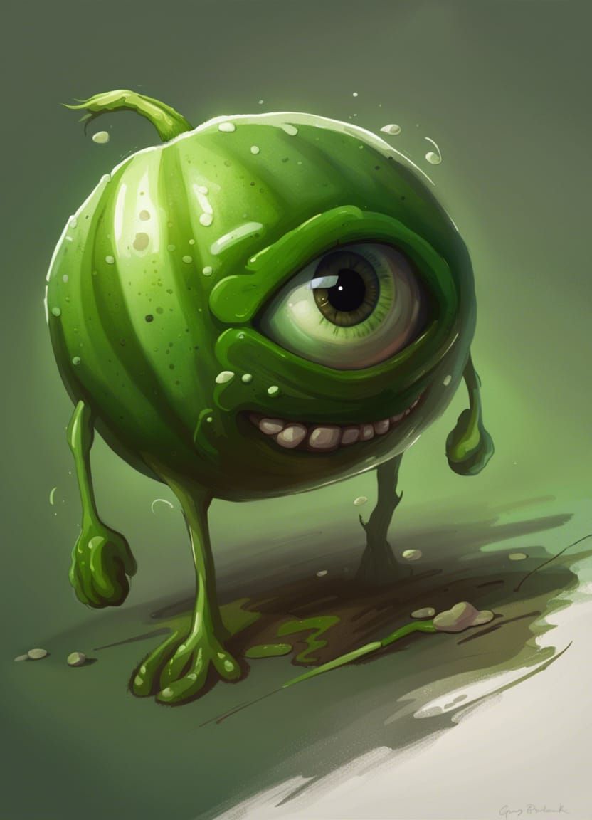 One-Eyed Cucumber Monster with Scar, Digital Art