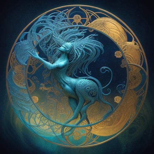 Fantastical Vitruvian Women and Animals in Art Nouveau Style