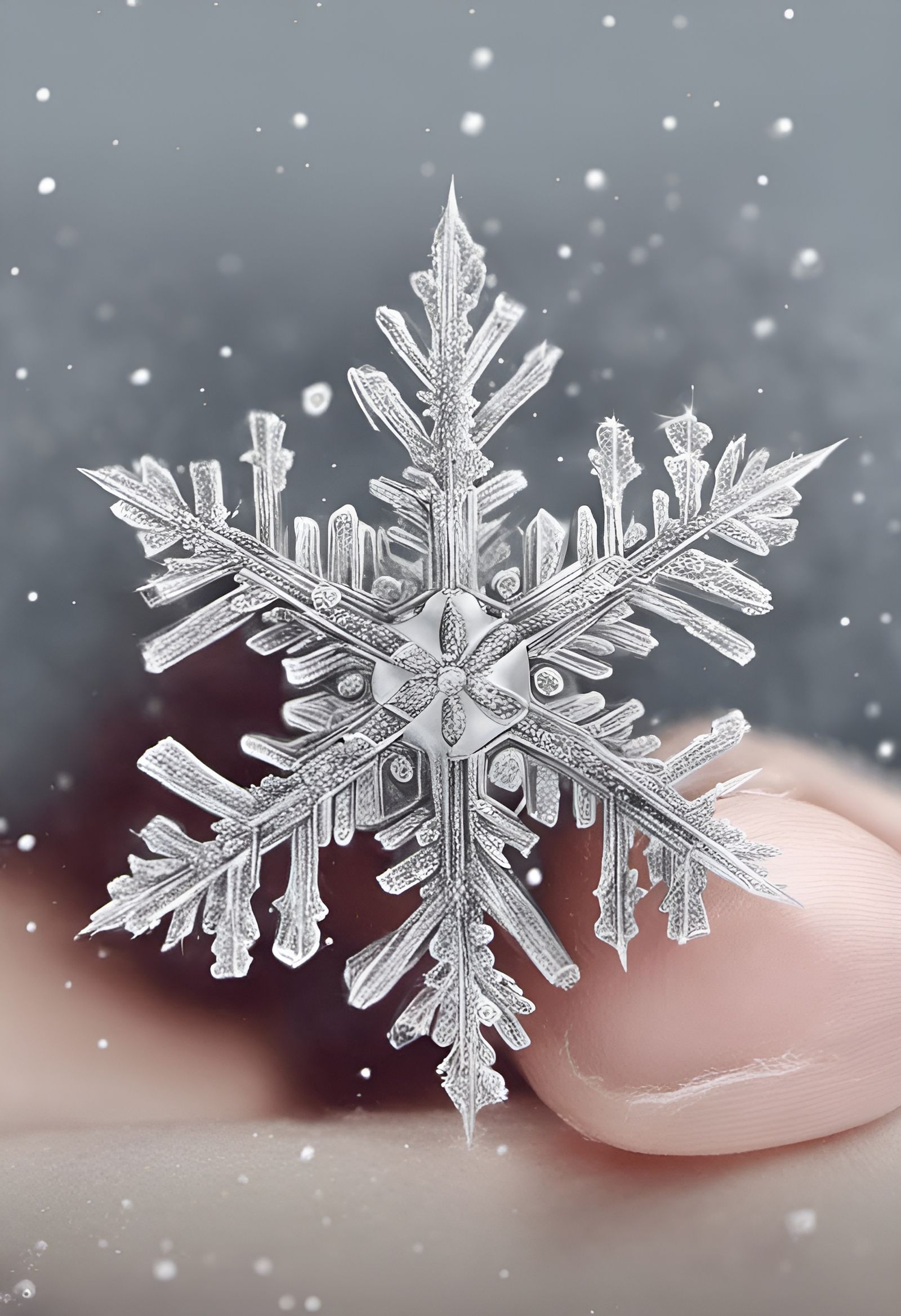Detailed Snowflake on Fingertip Pencil Drawing